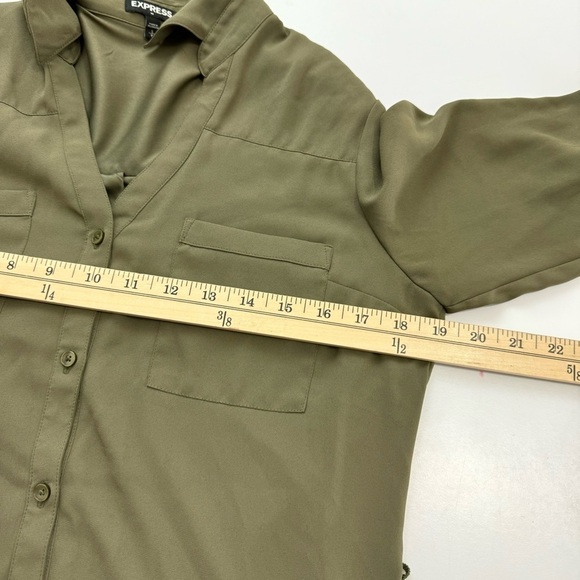 Express Women’s Sz S Shirt Dress Olive Green Knee Length Lined Long Sleeve EUC! - Picture 9 of 12